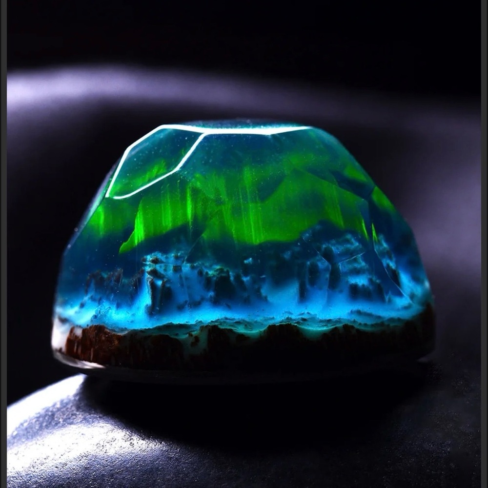 Handcrafted Blue and Green (Aurora lights) Resin pendant and teardrop necklace